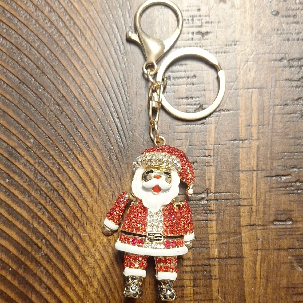 Festive Santa Keychain Bag Charm with Red and Gold Accents